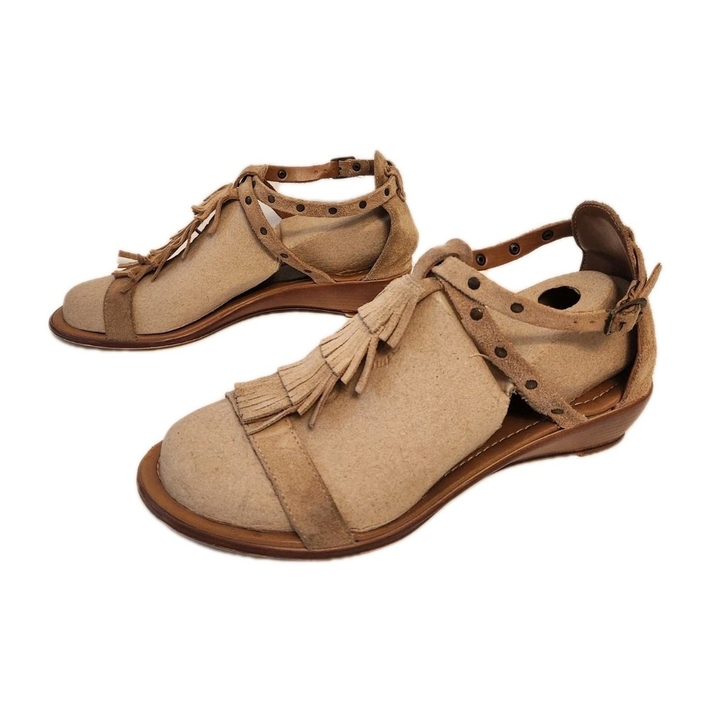 Cristina Francini Made In Italy Suede Gladiator Sandal With Fringe Size 7.5